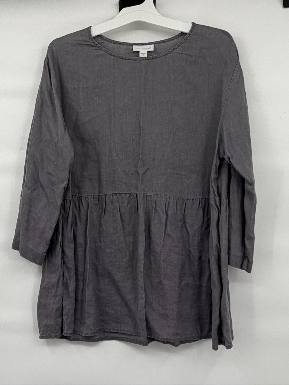 Pure Jill J Jill linen long sleeve lagenlook charcoal gray top